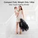 Gromast Compact Fold Baby Stroller, Lightweight Travel Toddler Stroller with One-Click Fold, Extendable UPF50+ Canopy, Cup Holder, UV Protected and Waterproof, One-Hand Folding - Black