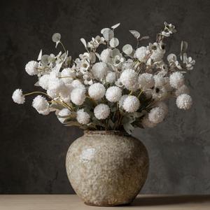 20pcs Faux Flowers for Vase, Beige Artificial Flower Arrangements, Long Stems with Silk Fake Mums, Eucalyptus, Wild Flowers for Table Centerpieces Dining Home Winter Summer(Without Vase)