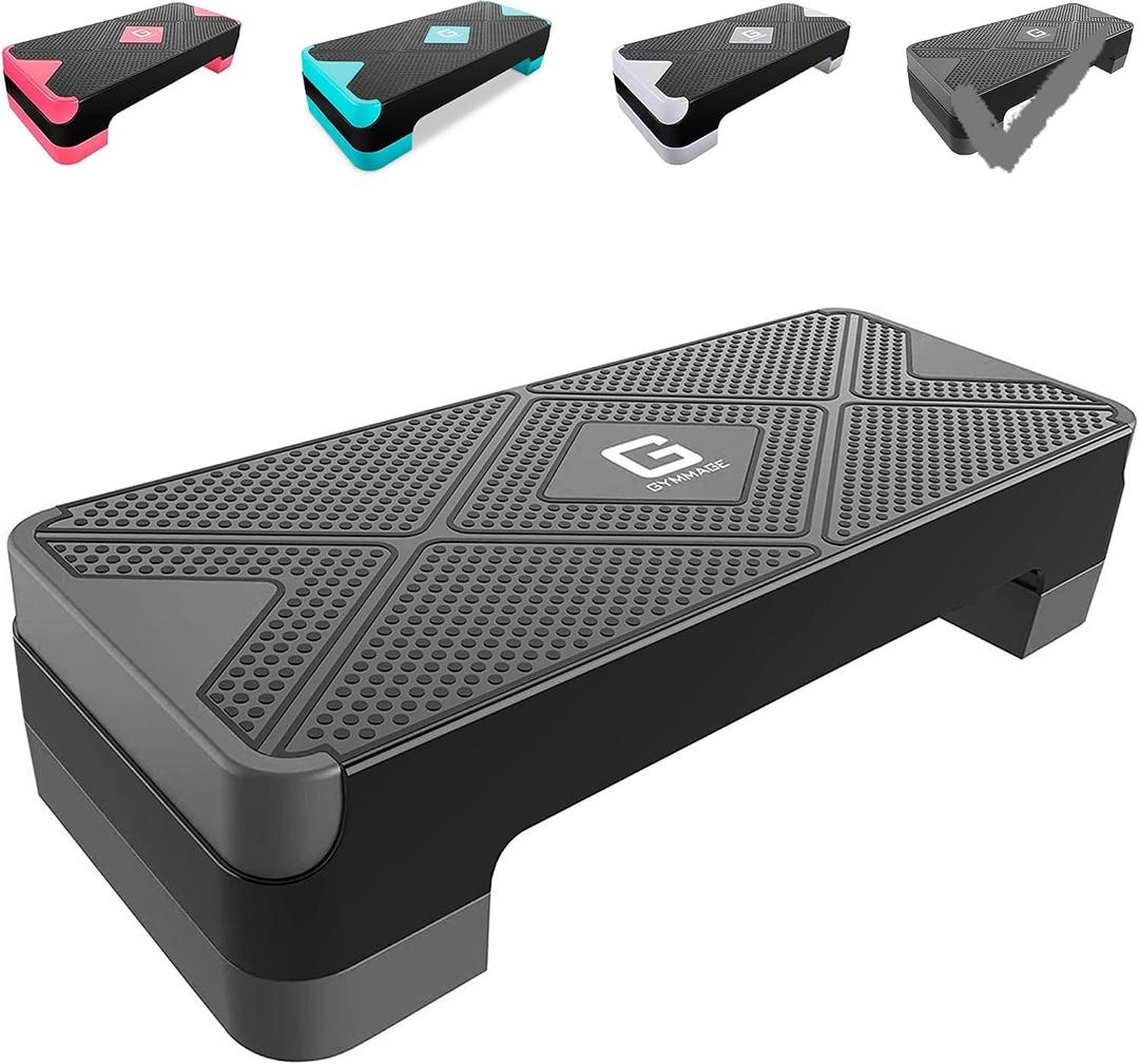 GYMMAGE Adjustable Workout Aerobic Stepper, Aerobic Exercise Step Platform with 2 Risers, Exercise Step Deck for Fitness, 26.5" Trainer Stepper with Non-Slip Surface Home Gym & Extra Risers Options