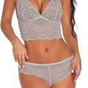 Pants for Women Sexy Lace Bra and Panty Set Bralette Lingerie 2 Piece Babydoll Bodysuit (X-Large, Light Grey)