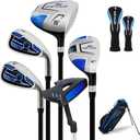 Kids Golf Clubs Set for Boys & Girls Ages 3-12, Junior Golf Set with Stand Bag, Driver, Hybrid, Irons & Putter, Youth Golf Club Set Right Handed, Blue, 57–63 in