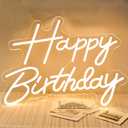 Happy Birthday Neon Sign for Backdrop, LED Happy Birthday Light Up Sign, USB Powered Dimmable Neon Light for Birthday Party Decorations Wall Decor, Warm White