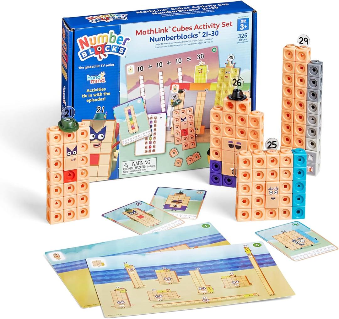 Hand2mind MathLink Cubes Numberblocks 21-30 Activity Set, 20 Preschool Learning Activities, Counting Blocks, Linking Cubes, Educational Toys for Kids, Number Games, Math Manipulatives Kindergarten