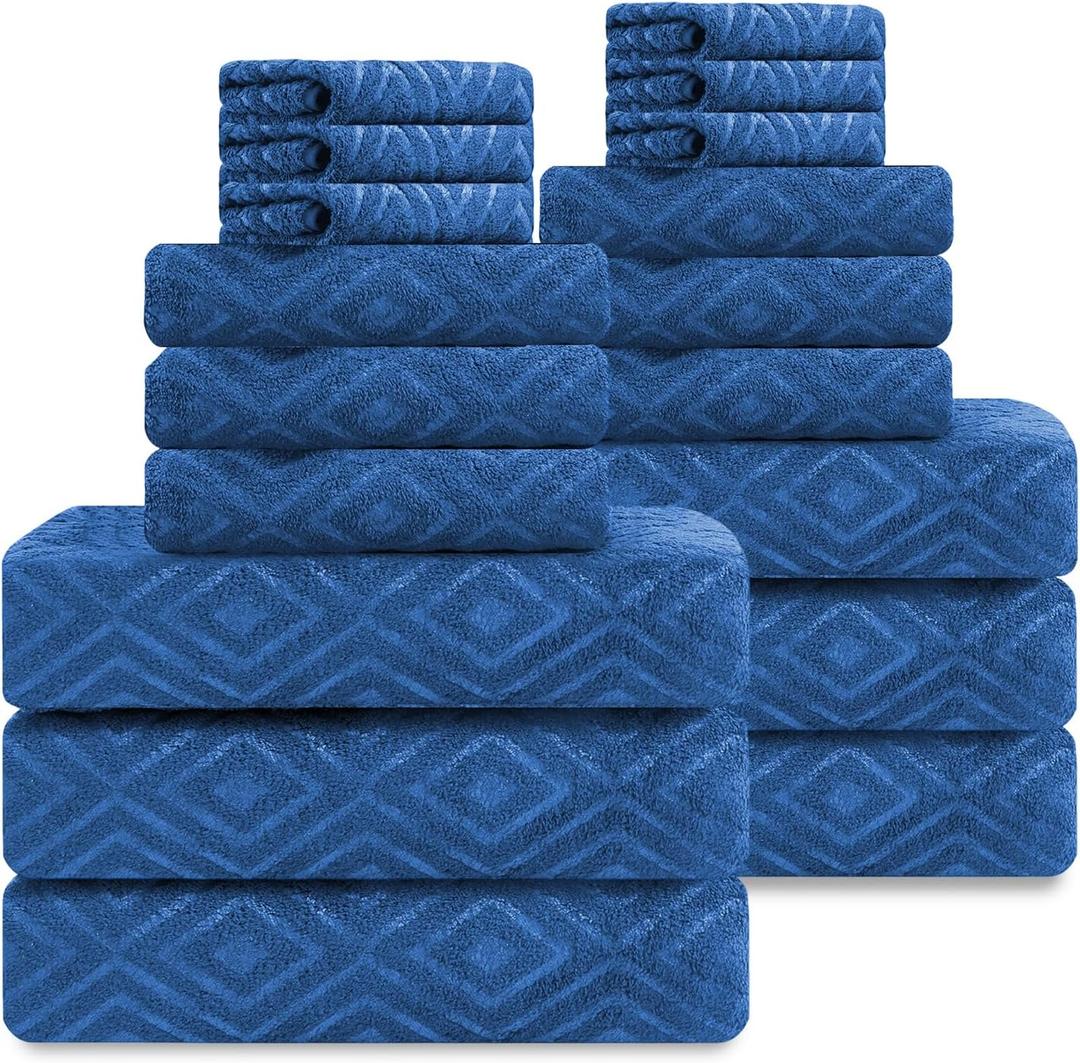 Smuge 18-Piece Bath Towel Set, Include 6 Bath Towel Sheets, 6 Hand Towels and 6 Washcloths - Highly Absorbent Quick Dry 100% Microfiber,Ultra Soft Bathroom Towel Set (Navy Blue)