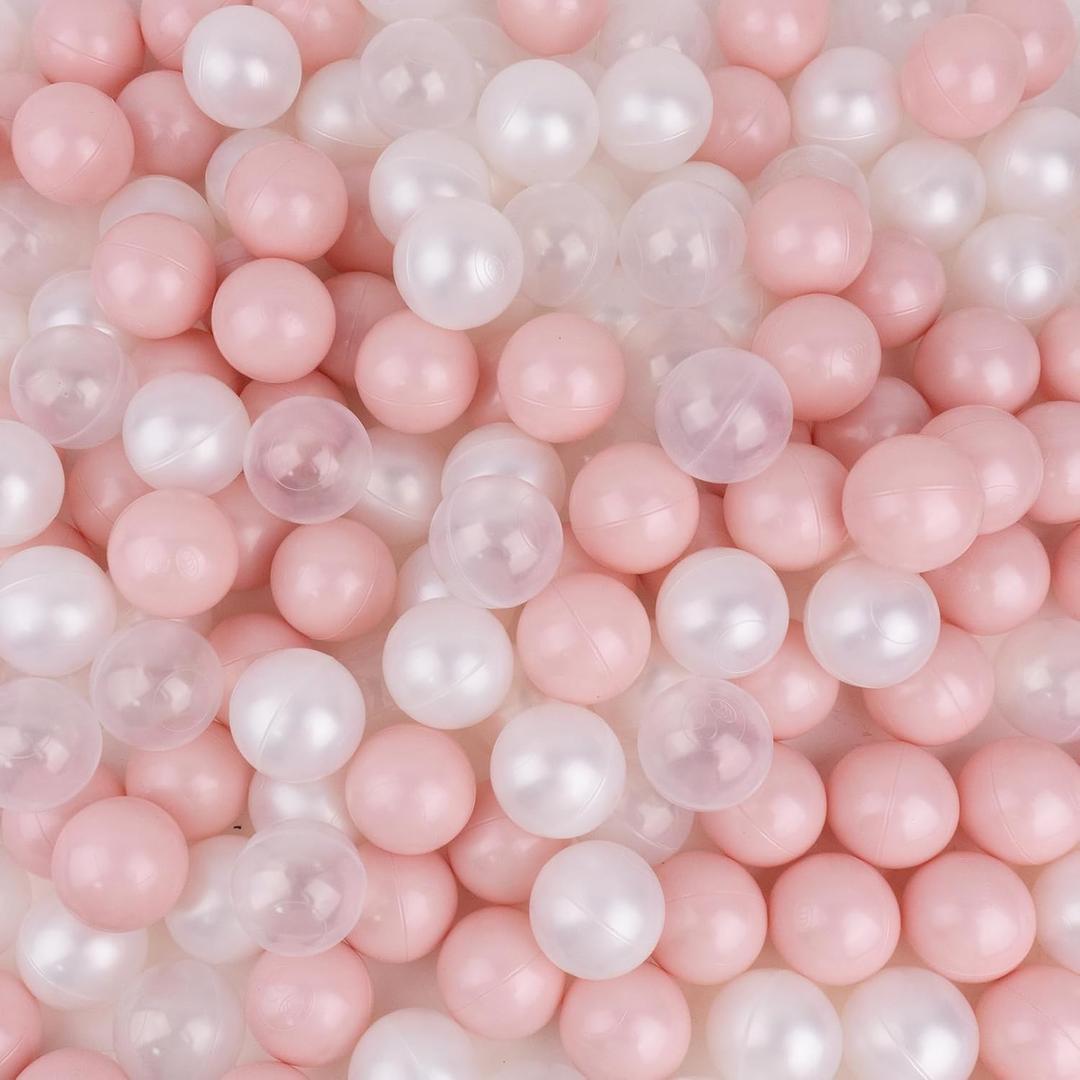 Ball Pit Balls 100 Phthalate Free BPA Free Crush Proof 2.16 Inches Plastic Balls for Ball Pit Ideal Gift for Toddlers Babies Kids Pool Water Toys Play Tent, Pearl White, Pearl Pink, Clear