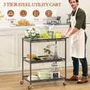 3 Tier Rolling Utility Kitchen Cart, Heavy Duty Wire Rolling Cart on Wheels, Commercial Metal Serving Carts with Handle, Kitchen Island Plant Shelf Food Storage Trolley for Laundry, Office, Garage