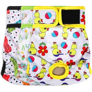 Grecle Washable Female Dog Diapers - Premium Reusable Diapers for Doggie in Heat - Highly Absorbent Dog Diapers Female for Pet Incontinence with Adjustable Snaps(Animals, M) (Medium (12-15Waist)