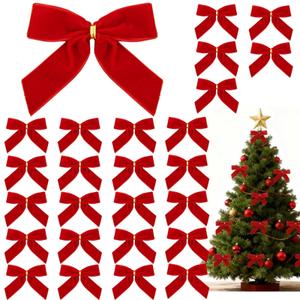 GAOKOXI 26 Pcs Red Small Velvet Bows Decorations Vintage Christmas Ornaments for Christmas Tree Gift Wrapping Wreath Table Fireplace Garland and Xmas Party
