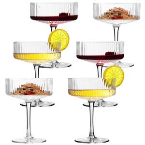 6 Pcs Ribbed Coupe Cocktail Glasses, 10 oz Classic Old Styling Martini Glass Set with Gift Box Packaging Elegant Hand Blown Manhattan Goblet for Cocktail, Champagne, Bar and Gift (6)