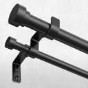 Double Curtain Rod, 1 Inch Black Dual Curtain Rods 36 to 76 Inch with Aluminium Modern End Cap Finials, Adjustable Heavy Duty Window Treatment Rods, Spliced Metal Double Drapery Pole Set