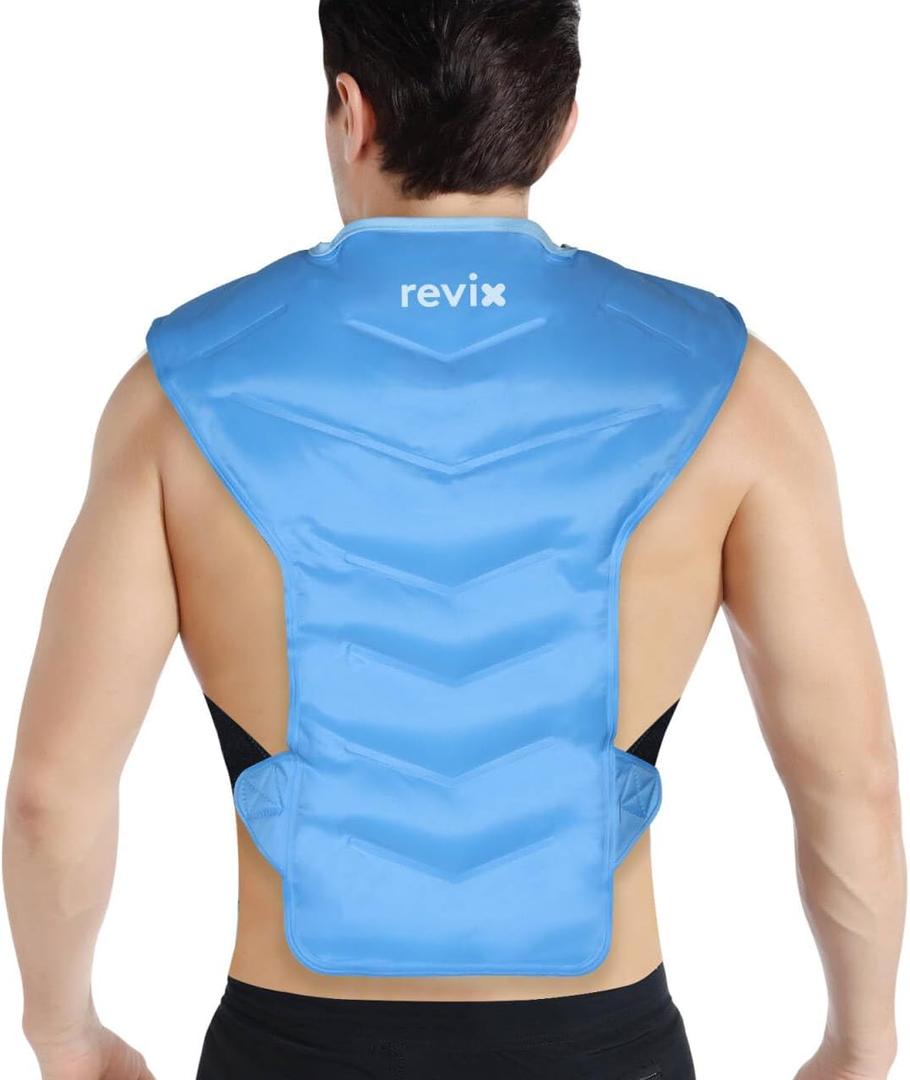 REVIX Large Ice Pack for Shoulder and Back with Straps, Reusable Full Back Ice Pack Wrap Cold Compression Therapy for Discomfort and Fatigue Relief, Post-Workout Recovery (Blue)