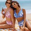 Hanna Nikole Womens High Waisted Bikini Sets Floral Print, 2 Piece Swimsuits Cutout, V Neck Bathing Suits Sexy Swimwear (Blue, S)
