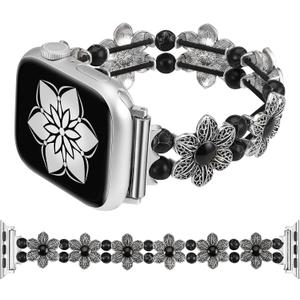 Wearlizer Compatible with Apple Watch Band 38/40/41/42/44/45/49mm Women, Boho Handmade Turquoise Beaded Elastic Stretch Bracelet For iWatch Series 11 10 9 8 7 6 5 4 3 SE/Ultra 3 2 1 (Black)