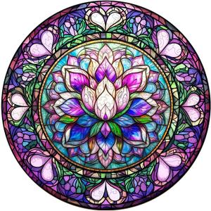 Jigfoxy Wooden Puzzle for Adults, Mandala Lotus Jigsaw Puzzles for Adult, Unique Animal Shape Wood Cut Puzzles, Christmas Thanksgiving Gifts for Friends Family (L-13.4 * 13.4in-300pcs)