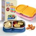 FAMOR 3 Pack Stainless Steel Snack Containers With Lid, 2 Compartment Snackle Box Container,Leak-Proof Reusable Food Storage Container,For Work,Travel, School, And The Gym