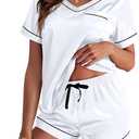 Ekouaer Silk Pajama for Women Short Sleeve Satin Pj Set Two Piece Soft Sleepwear Loungewear (Medium, White)