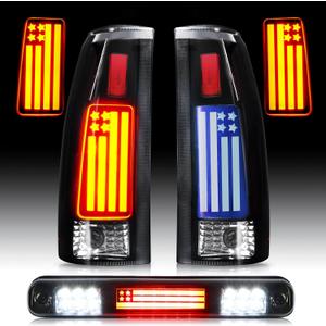LED Tail Lights Assembly + 3rd Third Brake Cargo Lamp Fit for Chevy & GMC C/K 1500 88-99, C/K 2500 3500 88-00, for Chevy Silverado 94-98, Blazer 92-94, Smoked Lens Rear Taillight