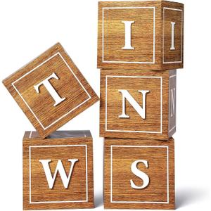 Marspark 5 Pcs Twins Baby Shower Boxes Decorations Supplies Sage Green Eucalyptus Leaves Twins Balloon Boxes Vintage Gender Reveal Baby Shower Birthday Party Favors (Vintage)