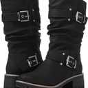 GLOBALWIN Women's Mid Calf Dress Boots Biker Motorcycle Riding Boots Women For Women Black Size 8.5M