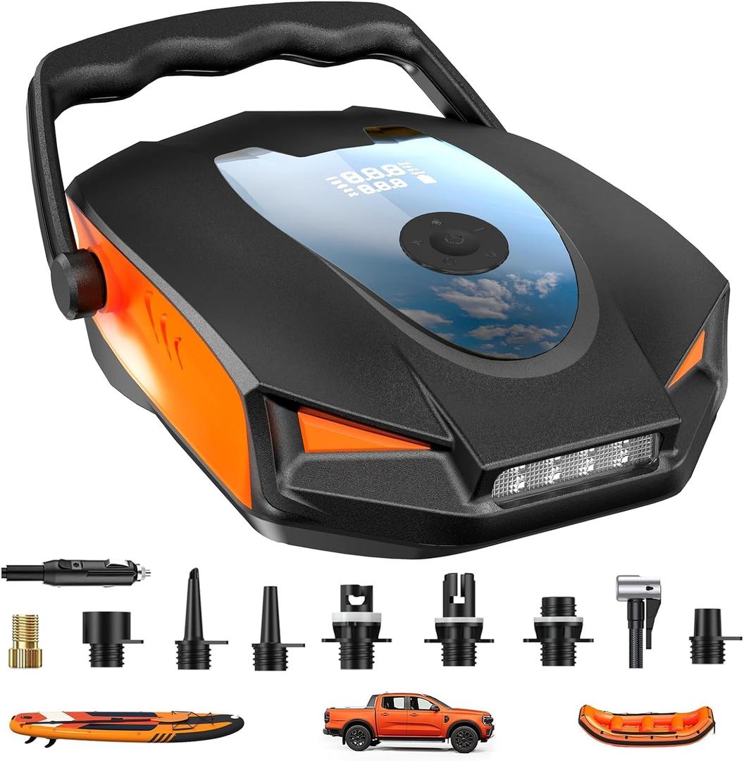 50PSI Paddle Board Pump, Electric High Pressure SUP Pump, Dual Stage Inflation & Deflation, Auto-Off, Portable Sup Air Pump, 12V DC Car Connector for Stand Up Boards, Pickup, Kayaks Boats