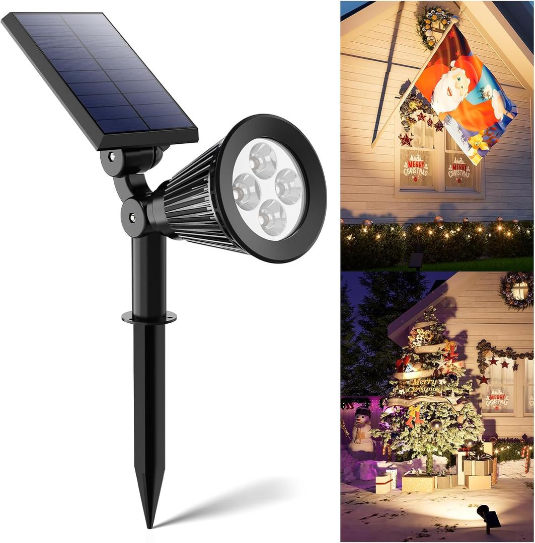 Solar Power Spot Lights Outdoor Waterproof for Christmas Decorations, Flag, Tree, Wreath, Santa Claus, Snowman, Bright LED Landscape Lamp Uplights for Outside Garden, Yard, Patio, Sidewalk,Warm White (1 Pack)
