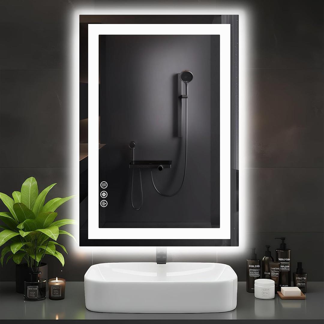 DUMOS 24.1"x36.1" LED Bathroom Mirror, Smart Anti-Fog Bathroom Vanity Mirror with Front Light & Backlit, 3 Color Temperatures, Dimmable, Memory Function