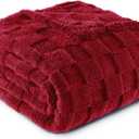 Exclusivo Mezcla Fleece Throw Blanket for Couch,Super Soft and Warm Lightweight Checkered Pattern Blankets for All Seasons, 50x60 Inches, Deep Red (Burgundy)