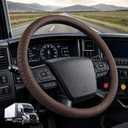 20 inch Leather Steering Wheel Cover Rubber Inner Ring All Car Universal Four Seasons Universal Anti-Slip for semi Truck (Brown, 20inch)
