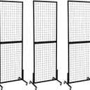 3 Packs 1.8' x 5.7' Grid Wall Panels Standing Wire Grid, Display Rack with T-Base Wheels Freestanding Gridwall Panel Tower for Shows, Black