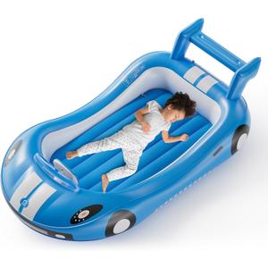 QPAU Blow up Inflatable Toddler Travel Bed with Sides, Toddler Air Mattress for Camping, Traveling, Hotel, or Home Use, Hand Pump Included (Blue)
