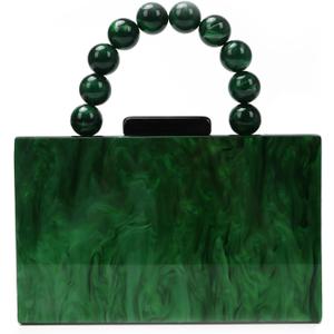 KUANG! Women Acrylic Clutch Purse Evening Bag Marbling Handbags Crossbody Bag with Pearl Chain for Banquet Party (Dark Green)
