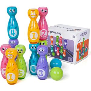 Bowling Set for Kids 2-5, Includes 10 Plastic Pins & 2 Balls, Indoor Activity Games, Birthday Gifts for Boys Girls 5-7,(Color Gift Box Packaging)