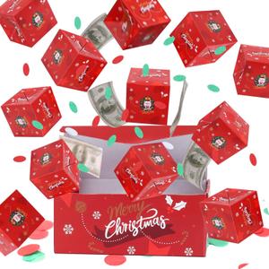 BABORUI Money Surprise Box - Christmas Gift with Confetti Explosion for Women, Men, and Kids (Red)