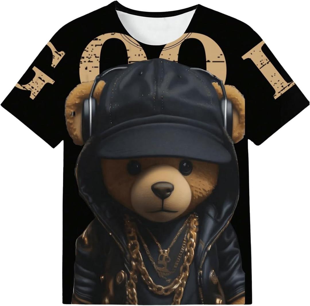 GORGLITTER Boy's Bear Graphic Tees Short Sleeve Crew Neck Streetwear T Shirts 11Y
