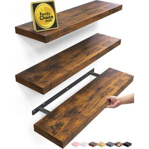 BAYKA Rustic Brown Floating Shelves 22.5in, 3 Pack, Wall Mount Wood Shelf
Easy Install, 22lbs Max Load, Hidden Bracket, Shelving for Bathroom Bedroom Kitchen Display Storage, Multi-Wall Compatible