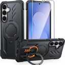 FNTCASE for Samsung Galaxy S25-FE Case: with [Magnetic Ring Kickstand] [Screen Protector] [Compatible with MagSafe] [Military-Grade Drop Protection] Heavy Duty Full Body Protective Phone Cover Black