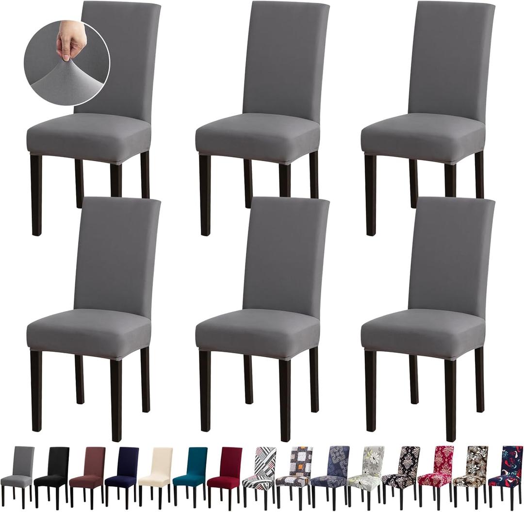 Chair Covers, Stretch Kitchen Dining Room Chair Covers Set of 6, Removable Washable Dining Chair Slipcovers for Home, Hotel, Banquet (.Grey)