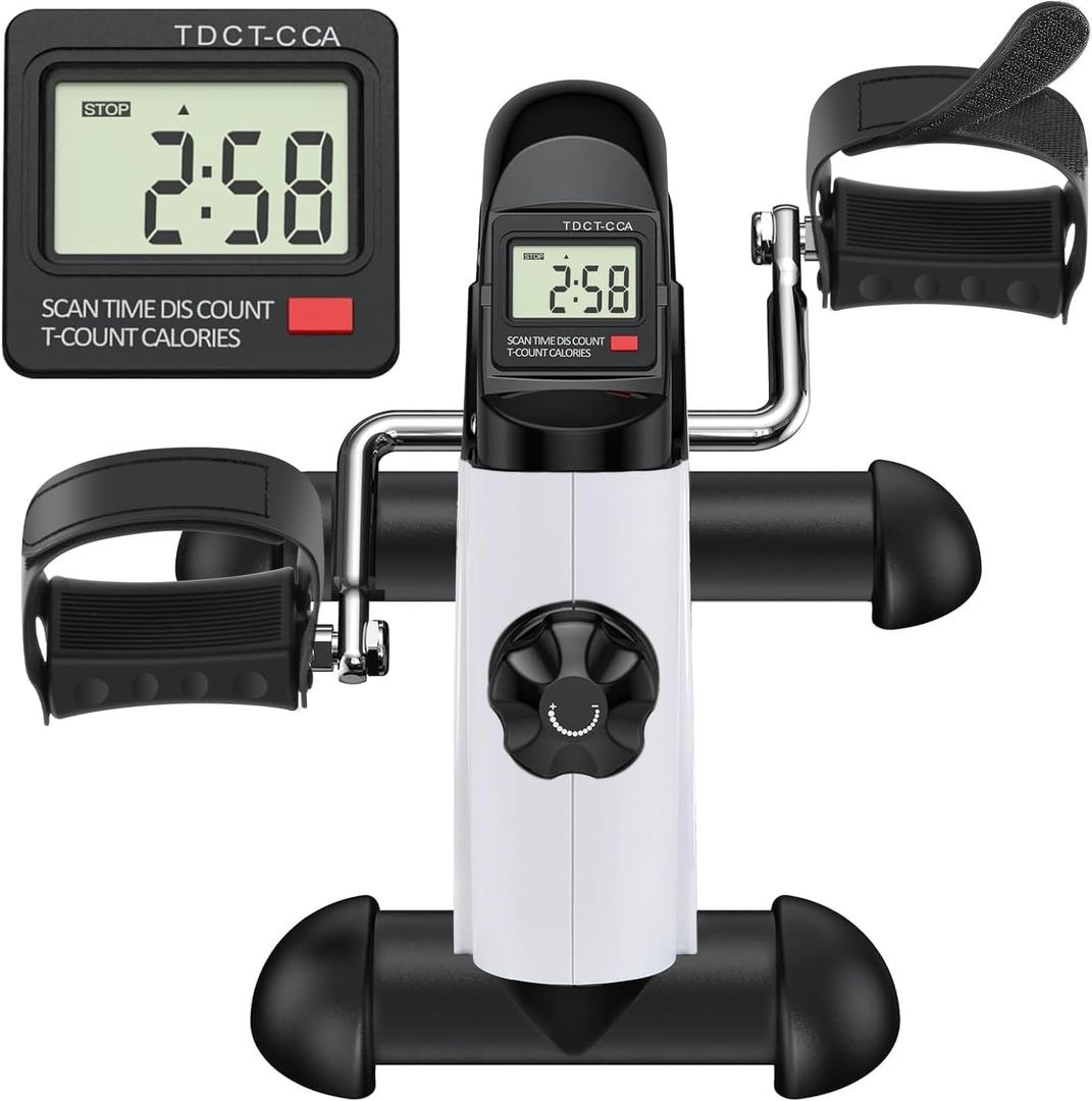 TABEKE Under Desk Bike Pedal Exerciser - Mini Exercise Bike for Arm/Leg Exercise, Pedal Exerciser for Seniors with LCD Display (White)