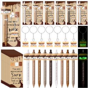 Sayglossy 20 Sets S'more Appreciation Gifts for Employee Bulk Positive Marshmallow Pens Glow in The Dark Emotional Marshmallow Keychains and Thank You Cards for Office Employee Coworkers Staff Team (Cute)
