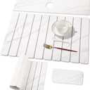 3 PCS Large Stone Dish Drying Mat for Kitchen Counter, Quick Dry Stone Dishes Mats, Sink Faucet Mat, Marble Water Absorbing Diatomaceous Earth Drying Pad for Countertop Tableware, Bottles (24*16inch+24*5.5inch+8*4inch, White Grey Marble)