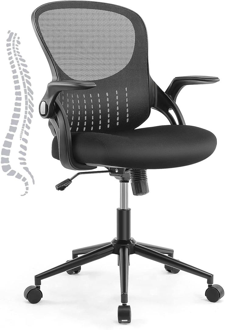 Office Desk Chair Ergonomic Office Chair with Lumbar Support and Flip-up Armrest, Height Adjustable Mesh Computer Chair, Swivel Task Chair, Conference Room, Black (22.83in x 22.44in x 9.05 in)