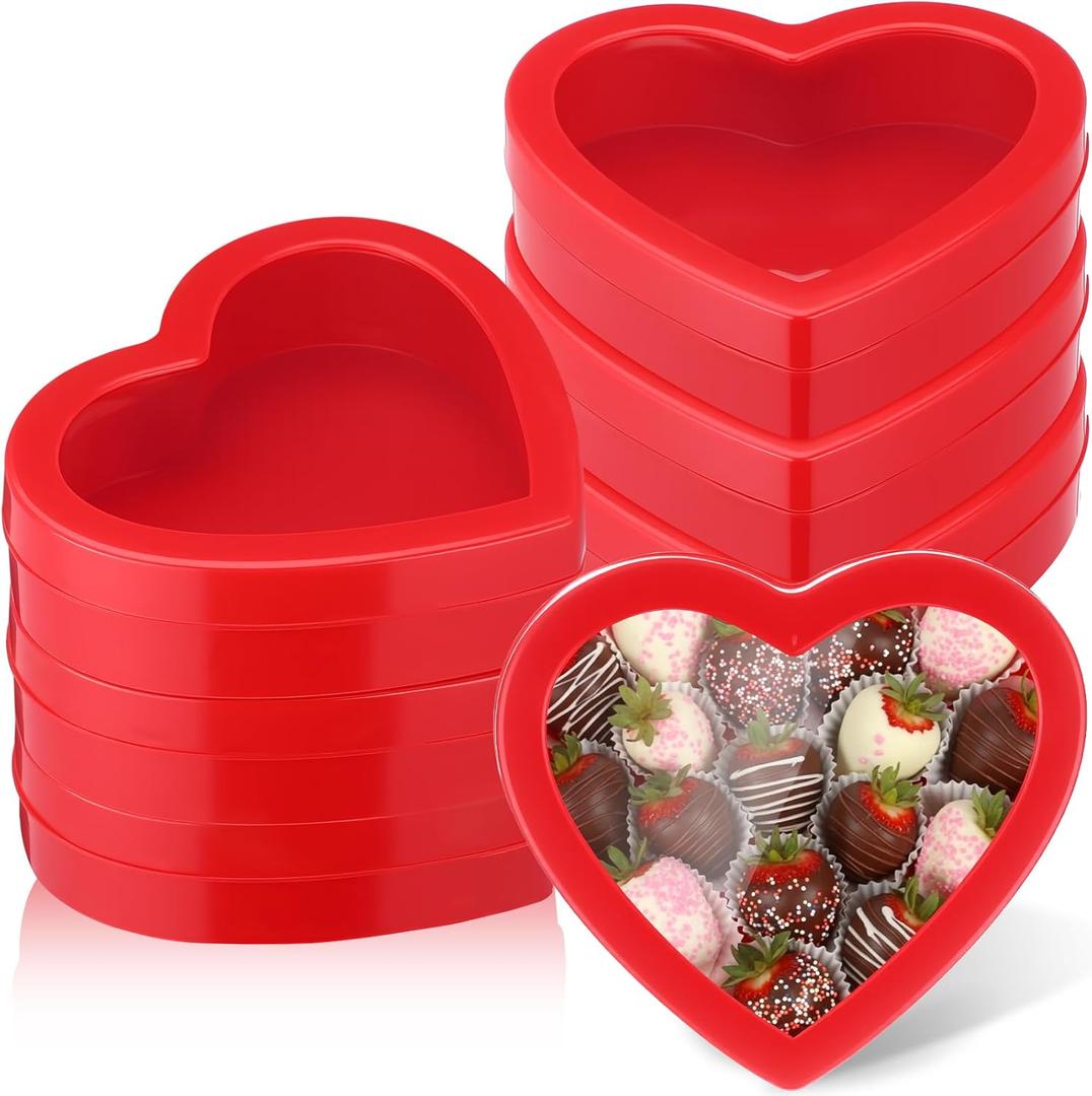 Wesiti 6 Pcs Small Heart Shaped Boxes with Window Valentine's Day Gift Boxes Plastic Storage Container for DIY Projects Presents Candy Jewelry Mother's Day Gifts (Red)