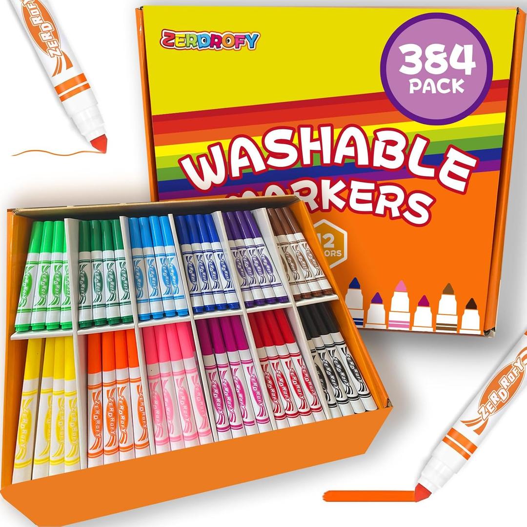 384 PCS Washable Markers for Kids - Non Toxic 12 Color Bulk Set Draw 1mm Fine to 5mm Broad TipElementary Preschool Kindergarten Back to School Classroom Art Supplies Drawing Kit Gift for Boys Girls
