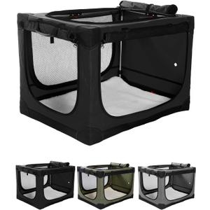 30 Inch Collapsible Travel Dog Crate for Medium Large Dogs, Portable Dog Crate 4-Door Foldable Soft Kennel with Durable Mesh Windows for Indoor & Outdoor Travel, with Storage Bag, Black 