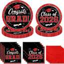 Graduation Decorations 2026 Graduation Party Plates and Napkins Set Black Red Class of 2026 Graduation Party Supplies for Congrats Grad Party Decor, Serve 50