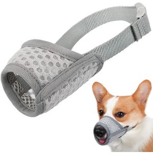 Mayerzon Dog Muzzle, Puppy Soft Mesh Muzzle for Small Medium Large Dogs Chihuahua Poodles Beagle Dachshund Corgis Labrador for Biting Chewing Grooming That Allows Panting Drinking(M, Grey) (M-(Snout 7-8))