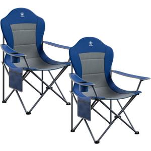EVER ADVANCED Folding Camping Chair with High Back Padded 2 Pack Oversized Portable Lawn Chairs Lightweight Sturdy Steel Foldable Outdoor Camp Chair for Adults,Grey