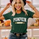 Pumpkin Shirts for Women Cute Thanksgiving Fall Tops Funny Halloween Graphic Tees Autumn Short Sleeve Outfit (Green, XL)