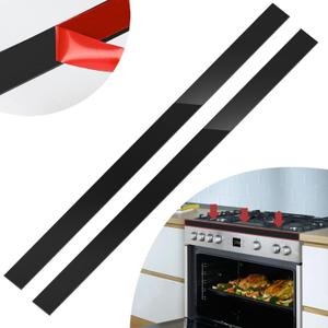 2 Pcs 304 Stainless Steel Strips, Brushed Self Adhesive Strip Metal Trim Strip, Finishing Sheet Metal Strip for Microwave/Oven/Cooktop, 30" Long, 1" Wide Gap Filler for Kitchen Decor-Black