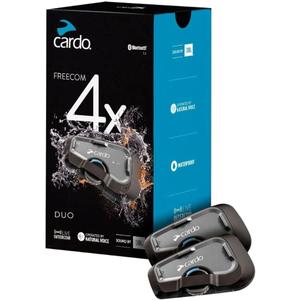 Cardo Systems FREECOM 4X Motorcycle 4-Way Helmet Bluetooth Communication System Headset Intercom, Universal Bluetooth Connectivity, Waterproof, 40mm Speakers - Dual Pack